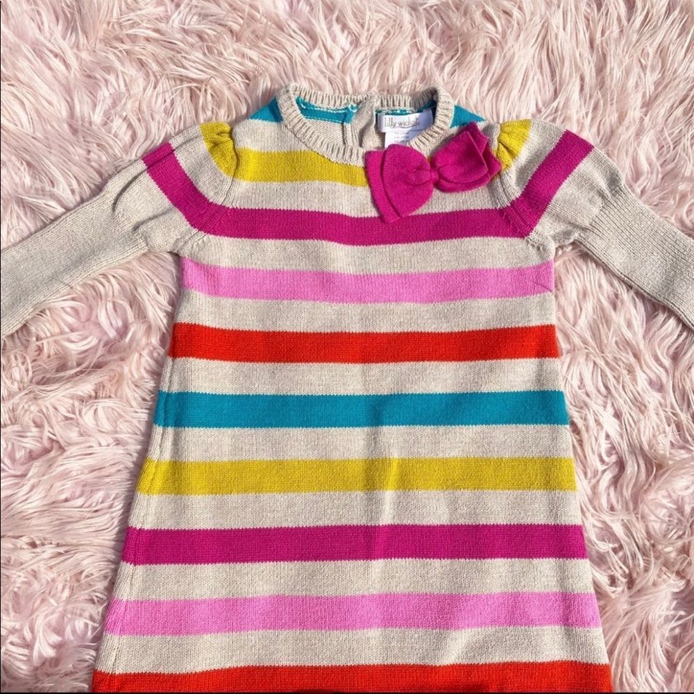 Lilly Wicket tan stripe sweater Dress with bow 24 months